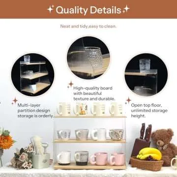 KAOTGOT Coffee Mug Holder Wooden Cup Station Organizer 3 Tier Cup Holder for Coffee Bar Mug Display Rack for Countertop Mug Holder Shelf for Home Kitchen Pine Wood