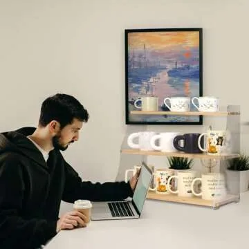 KAOTGOT Coffee Mug Holder Wooden Cup Station Organizer 3 Tier Cup Holder for Coffee Bar Mug Display Rack for Countertop Mug Holder Shelf for Home Kitchen Pine Wood