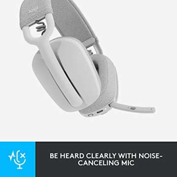 Logitech Zone Vibe 100 Lightweight Wireless Over Ear Headphones with Noise Canceling Microphone, Advanced Multipoint Bluetooth Headset, Works with Teams, Google Meet, Zoom, Mac/PC - Off White