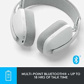 Logitech Zone Vibe 100 Lightweight Wireless Over Ear Headphones with Noise Canceling Microphone, Advanced Multipoint Bluetooth Headset, Works with Teams, Google Meet, Zoom, Mac/PC - Off White