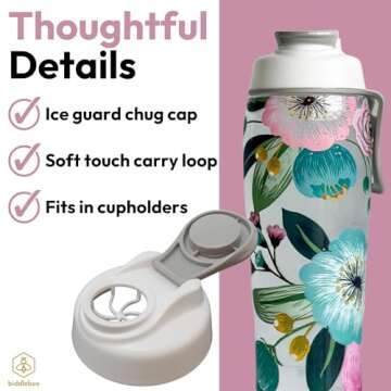 50 Strong Reusable Water Bottles with Times to Drink | BPA-Free Leakproof Bottle with Motivational Time Marker, Chug Cap & Easy Carry Handle | Made in USA (Pretty Flowers, 30 oz.)