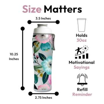50 Strong Reusable Water Bottles with Times to Drink | BPA-Free Leakproof Bottle with Motivational Time Marker, Chug Cap & Easy Carry Handle | Made in USA (Pretty Flowers, 30 oz.)