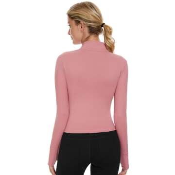 M MOTEEPI Long Sleeve Workout Tops for Women BBL Define Jacket Running Athletic Gym Clothes Golf Shirts Yoga Exercise Rose Pink Small