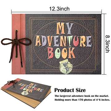 INNOCHEER Adventure Book with Embossed Cover, Large 12.3 x 8.3 Inch 80 Pages Scrapbook Album, Gifts for Thanksgiving Day, Christmas, Anniversary, Family Memory