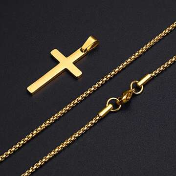 M MOOHAM Gold Cross Pendant Necklaces for Men Boys Gifts - Gold Cross Chain 16 Inch Gold Jewelry for Men, Teen Boy Gifts for Teenage Boys