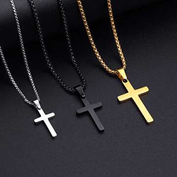 M MOOHAM Gold Cross Pendant Necklaces for Men Boys Gifts - Gold Cross Chain 16 Inch Gold Jewelry for Men, Teen Boy Gifts for Teenage Boys