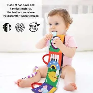 URMYWO Baby Book Toys 0-6 Months - Tummy Time Toys with Mirror and Teether - Baby Toys 6-12 Months - Sensory Early Development Interactive Shower Gift for Boy Girl - Stocking Stuffers