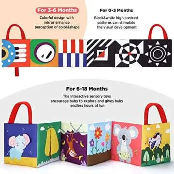URMYWO Baby Book Toys 0-6 Months - Tummy Time Toys with Mirror and Teether - Baby Toys 6-12 Months - Sensory Early Development Interactive Shower Gift for Boy Girl - Stocking Stuffers