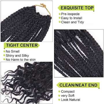 Goddess Box Braids Crochet Hair With Curly Ends 24 Inch Bohomian Box Braids Crochet Braids 8 Packs 3...
