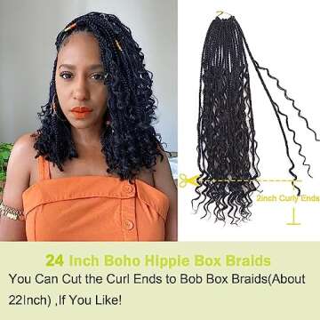 Goddess Box Braids Crochet Hair With Curly Ends 24 Inch Bohomian Box Braids Crochet Braids 8 Packs 3X Crochet Braids Synthetic Braiding Hair Extension for Black Women (24 Inch (Pack of 8), 1B)…