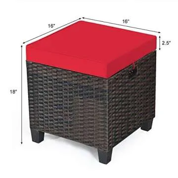 Tangkula 2 Pieces Outdoor Patio Ottoman, All Weather Rattan Wicker Ottoman Seat, Patio Rattan Furniture, Outdoor Footstool Footrest Seat w/Removable Cushions
