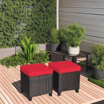 Tangkula 2 Pieces Outdoor Patio Ottoman, All Weather Rattan Wicker Ottoman Seat, Patio Rattan Furniture, Outdoor Footstool Footrest Seat w/Removable Cushions