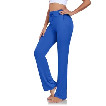 ADANIKI Womens Yoga Pants with Pockets Straight-Leg Loose Comfy Modal Drawstring Lounge Running Long Active Casual Sweatpants (Royal Blue, M)