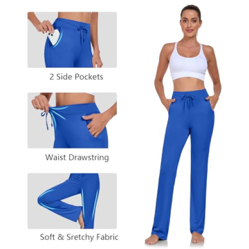 ADANIKI Womens Yoga Pants with Pockets Straight-Leg Loose Comfy Modal Drawstring Lounge Running Long Active Casual Sweatpants (Royal Blue, M)