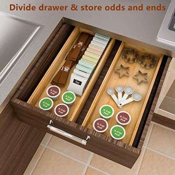Drawer Organizer Storage Box Kitchen - Wood Stackable Tray Utensil Organizer for Office Drawers,Cabinets,Shelves,Pantry,or Bathroom Counter,Drawer Dividers for Silverware Set of 2（15x6x2.5inch）