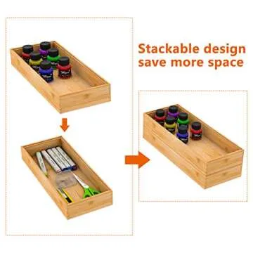 Drawer Organizer Storage Box Kitchen - Wood Stackable Tray Utensil Organizer for Office Drawers,Cabinets,Shelves,Pantry,or Bathroom Counter,Drawer Dividers for Silverware Set of 2（15x6x2.5inch）