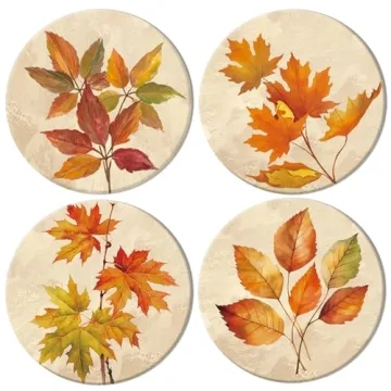 JarThenaAMCS 4Pcs Fall Thanksgiving Coasters Vintage Autumn Leaves Ceramic Coasters Absorbent Harves...