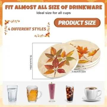 Stylish 4Pcs Fall Ceramic Coasters for Home and Gifts