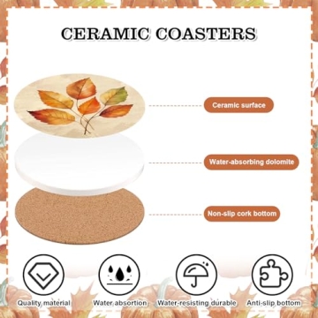 Stylish 4Pcs Fall Ceramic Coasters for Home and Gifts