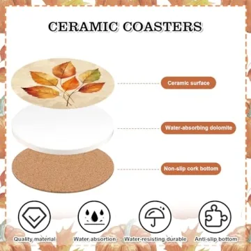Stylish 4Pcs Fall Ceramic Coasters for Home and Gifts