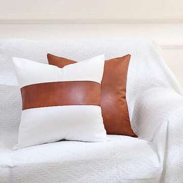 GALMAXS7 Faux Leather and Cotton Decorative Throw Pillow Covers, 18 x 18 inch Set of 2 Pillow Covers...