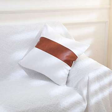 GALMAXS7 Faux Leather and Cotton Decorative Throw Pillow Covers, 18 x 18 inch Set of 2 Pillow Covers Modern Mudcloth Farmhouse Home Decor Accent Square for Couch Bed Sofa Bedroom Living Room