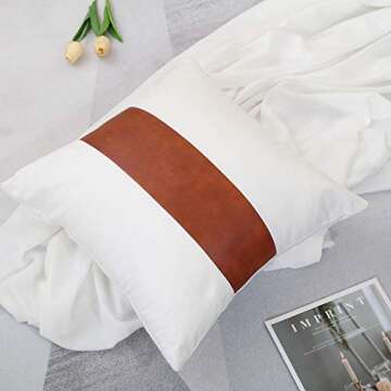 GALMAXS7 Faux Leather and Cotton Decorative Throw Pillow Covers, 18 x 18 inch Set of 2 Pillow Covers Modern Mudcloth Farmhouse Home Decor Accent Square for Couch Bed Sofa Bedroom Living Room