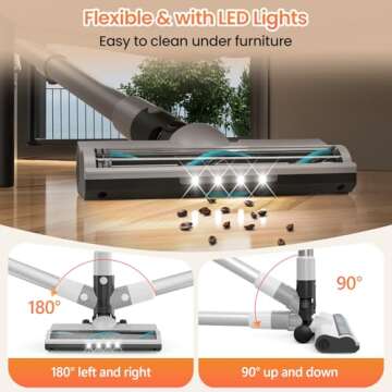 Cordless Vacuum Cleaner, 30Kpa Stick Vacuum with LED Display, Battery Powered Vacuum Up to 40 Min Ru...