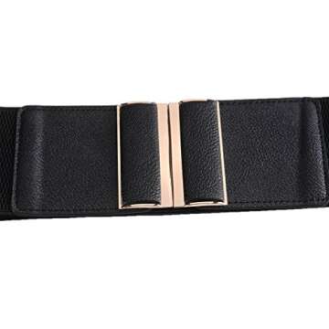 Beltox Womens 3" Wide Belt Elastic Stretch Cinch Waistband Lady Cummerband(46-58", Black Belt Black02)