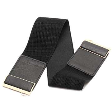 Beltox Womens 3" Wide Belt Elastic Stretch Cinch Waistband Lady Cummerband(46-58", Black Belt Black02)
