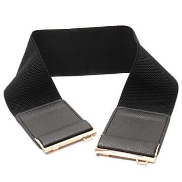 Beltox Womens 3" Wide Belt Elastic Stretch Cinch Waistband Lady Cummerband(46-58", Black Belt Black02)