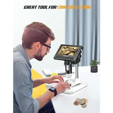 4.3 Inch Coin Microscope,ANNLOV 50X-1000X Magnification LCD Digital Microscope with 8 Adjustable LED Lights for Kids and Adults for Coin/Stamps/Plants/Soldering