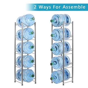 Water Cooler Jug Rack 5-Tier Water Bottle Storage Rack 5 Gallon Detachable Heavy Duty Water Jug Shelf Save Space for Home Office Kitchen Organization Silver