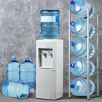 Water Cooler Jug Rack 5-Tier Water Bottle Storage Rack 5 Gallon Detachable Heavy Duty Water Jug Shelf Save Space for Home Office Kitchen Organization Silver