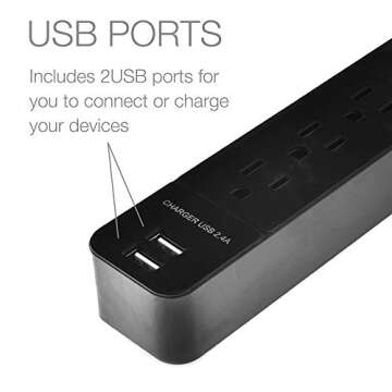 Digital Energy 6-Outlet + 2 USB 1050 Joule Surge Protector Power Strip with 25-Ft Long Extension Cor...
