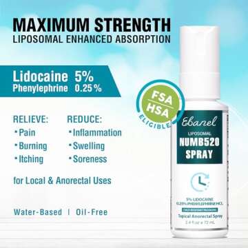 Ebanel 5% Lidocaine Spray Pain Relief Numb520 Burn Itch Relief Numbing Spray for Skin, Topical Anest...