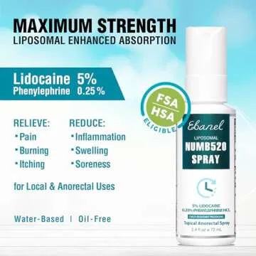 Ebanel 5% Lidocaine Spray Pain Relief Numb520 Burn Itch Relief Numbing Spray for Skin, Topical Anest...