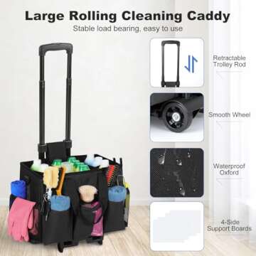 Housolution Rolling Cleaning Caddy Bag with Detachable Trolley, Professional Portable Large Cleaning...