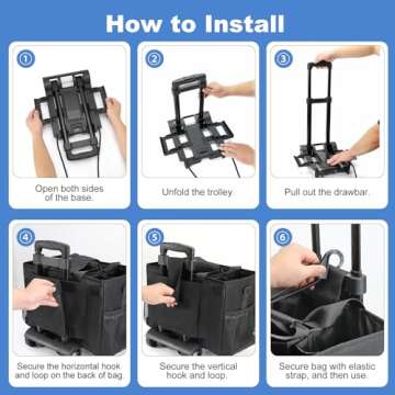 Housolution Rolling Cleaning Caddy Bag with Detachable Trolley, Professional Portable Large Cleaning Bag with Wheels, Wearable Cleaning Supply Bag on Wheels for Housekeepers, Black