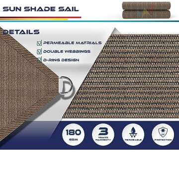 Windscreen4less 12' x 16' Sun Shade Sail Rectangle Outdoor Canopy Cover UV Block for Backyard Porch Pergola Deck Garden Patio (Brown)