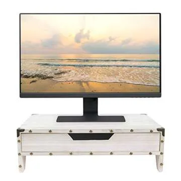 Ikee Design Wooden 2 Tier Monitor Stand with Drawer,Wood Desktop Stands for Laptop ,TV, Computer Ris...