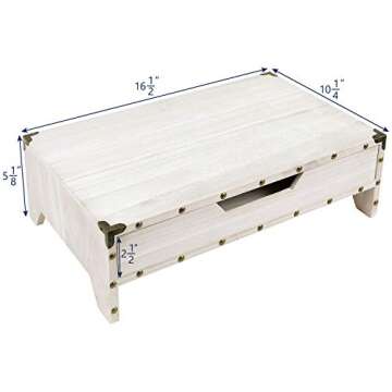 Ikee Design Wooden 2 Tier Monitor Stand with Drawer,Wood Desktop Stands for Laptop ,TV, Computer Riser,Wooden Clutter-Free Desk Storage Organizer,16 1/2 W x 10 1/4 D x 5 1/8 H in, White