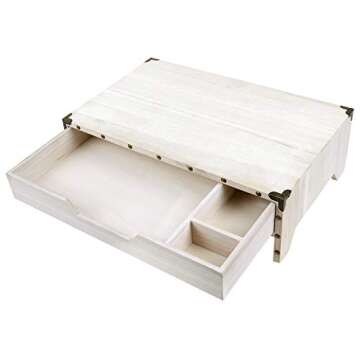 Ikee Design Wooden 2 Tier Monitor Stand with Drawer,Wood Desktop Stands for Laptop ,TV, Computer Riser,Wooden Clutter-Free Desk Storage Organizer,16 1/2 W x 10 1/4 D x 5 1/8 H in, White