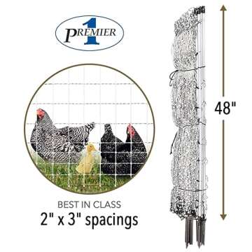 Premier 1 PoultryNet+ Electric Fence | White/Black Fence for Chickens, Ducks, Geese – 48" H x 100'...