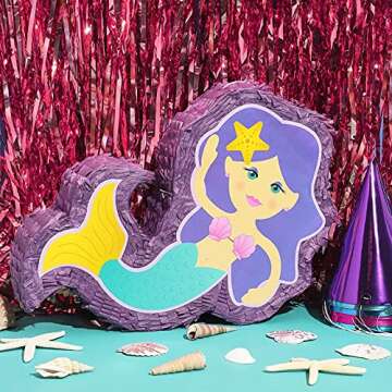 BLUE PANDA Mermaid Pinata for Girls Under the Sea Birthday Party Decorations (Small, 15.8 x 11.5 x 3...