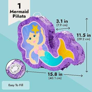 BLUE PANDA Mermaid Pinata for Girls Under the Sea Birthday Party Decorations (Small, 15.8 x 11.5 x 3.1 In)