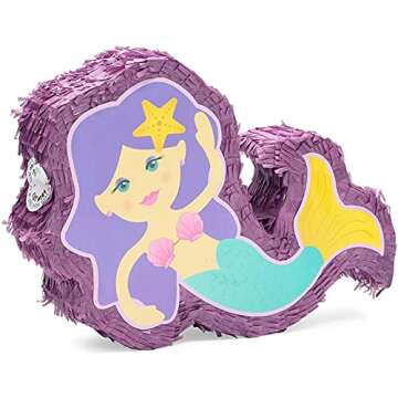 BLUE PANDA Mermaid Pinata for Girls Under the Sea Birthday Party Decorations (Small, 15.8 x 11.5 x 3.1 In)
