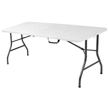 COSCO Fold-in-Half Banquet Table w/Handle, 6ft, White