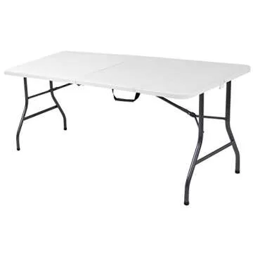 COSCO Fold-in-Half Banquet Table w/Handle, 6ft, White