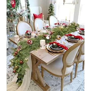 DearHouse 6.01Ft Christmas Garland Pine Cypress Artificial Greenery Garland,Artificail Pine Christmas Garland for Holiday Season Mantel Fireplace Table Runner Centerpiece Décor
